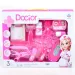 Set da gioco medico rosa con forbici, cartella clinica e accessori
