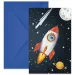 Set di 6 inviti per festa spaziale con busta