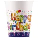 Set di 8 bicchieri di carta "Happy Birthday" arcobaleno da 200 ml