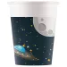 Set di 8 bicchieri di carta Space Adventure con motivo di luna e disco volante, 200 ml