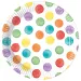 Set di 8 piatti di carta a pois colorati su sfondo bianco