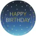 Set di 8 piatti di carta blu con la scritta "Happy Birthday" da 23 cm