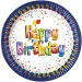 Set di 8 piatti di carta colorati con la scritta "Happy Birthday" 20cm