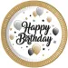 Set di 8 piatti di carta eleganti con la scritta "Happy Birthday"