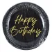 Set di 8 piatti di carta eleganti nero-oro con scritta "Happy Birthday" 23cm