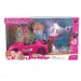 Set di auto sportiva luminosa rosa con elicottero e accessori