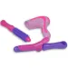 Set di bellezza rosa a 7 pezzi con pennelli per trucco, asciugacapelli e accessori.