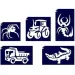 Set di stencil per tatuaggi glitter per ragazzi con trattore, 5 pezzi