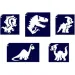 Set di stencil per tatuaggi glitterati a forma di dinosauro, 5 pezzi