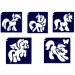 Set di stencil per tatuaggi glitterati a forma di pony, 5 pezzi