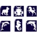 Set di stencil per tatuaggi glitterati mini animali 2, confezione da 6 pezzi