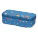 Spirit: Astuccio ovale blu con motivo jeans e macchie di vernice 23x10cm