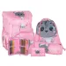 Spirit: Zaino scolastico grigio con gatto, set da 5 pezzi 38x17x28cm