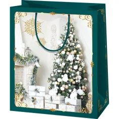 Borsa regalo esclusiva di grande formato con motivo albero di Natale 27x14x33cm