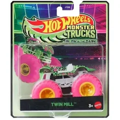 Hot Wheels Monster Trucks: Twin Mill macchinina verde neon fosforescente al buio in scala 1/64 – Mattel